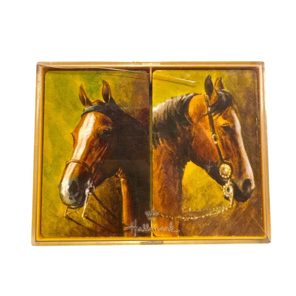 Vintage Hallmark Thoroughbred Horse Playing Cards Double Deck Plastic Case